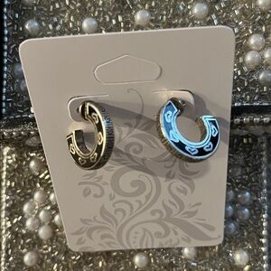 Brighton Chic Silver and Black Patterned Hoop Earrings